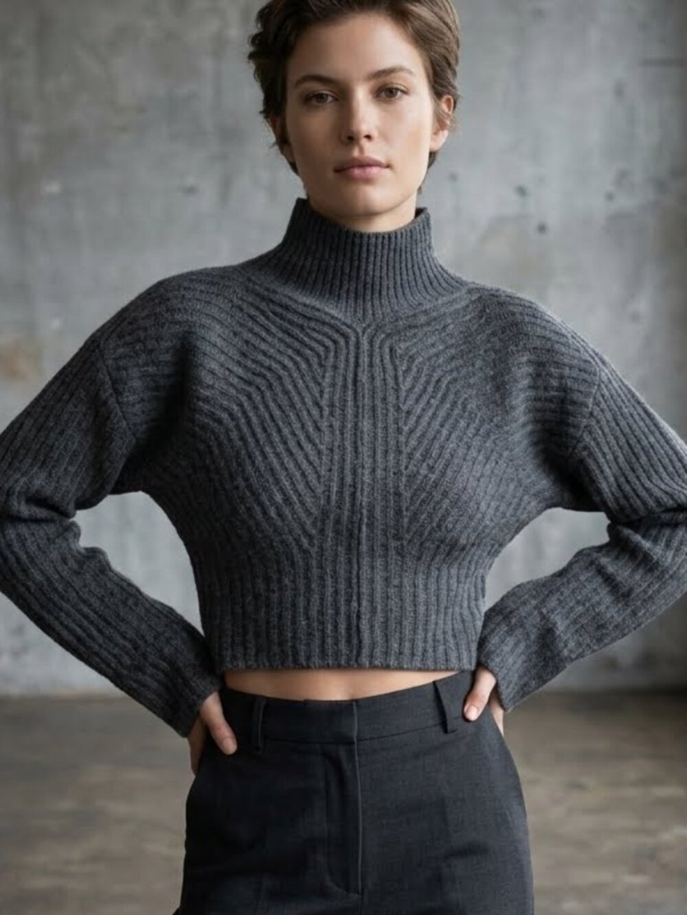 THEORY Sculpted Sweater Cropped Airy Wool Cashmere Grey Melange Women's XS